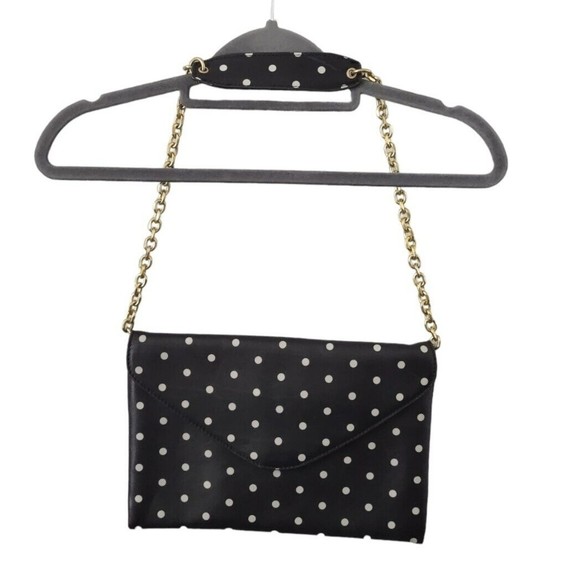 J. Crew Bags J Crew Envelope Bag Large Black Clutch Polka Dot Leather Gold Chain Strap